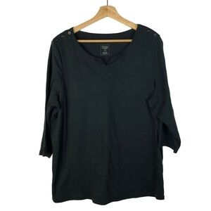 Hasting & Smith Black Button Shoulder 3/4 Long Sleeve Top 1X